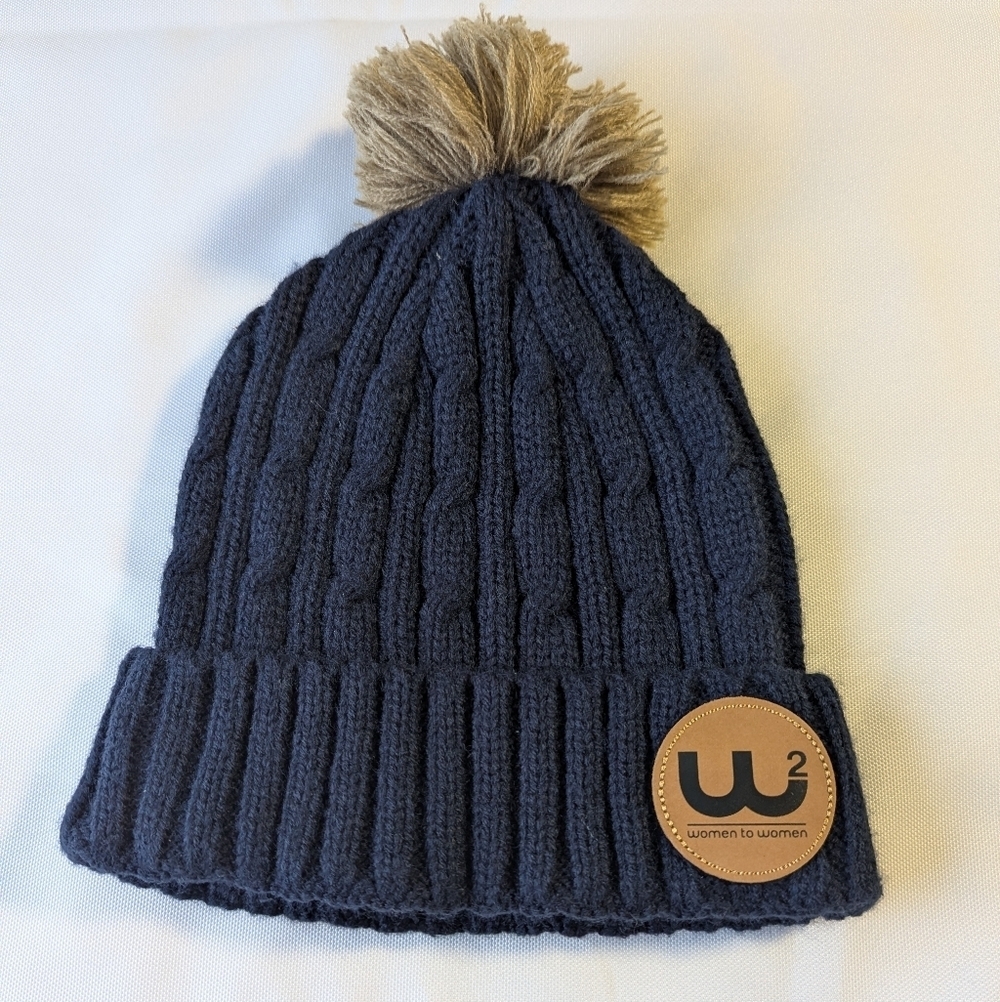 Navy Knit Beanie with Pom Pom - Picture 1 of 2